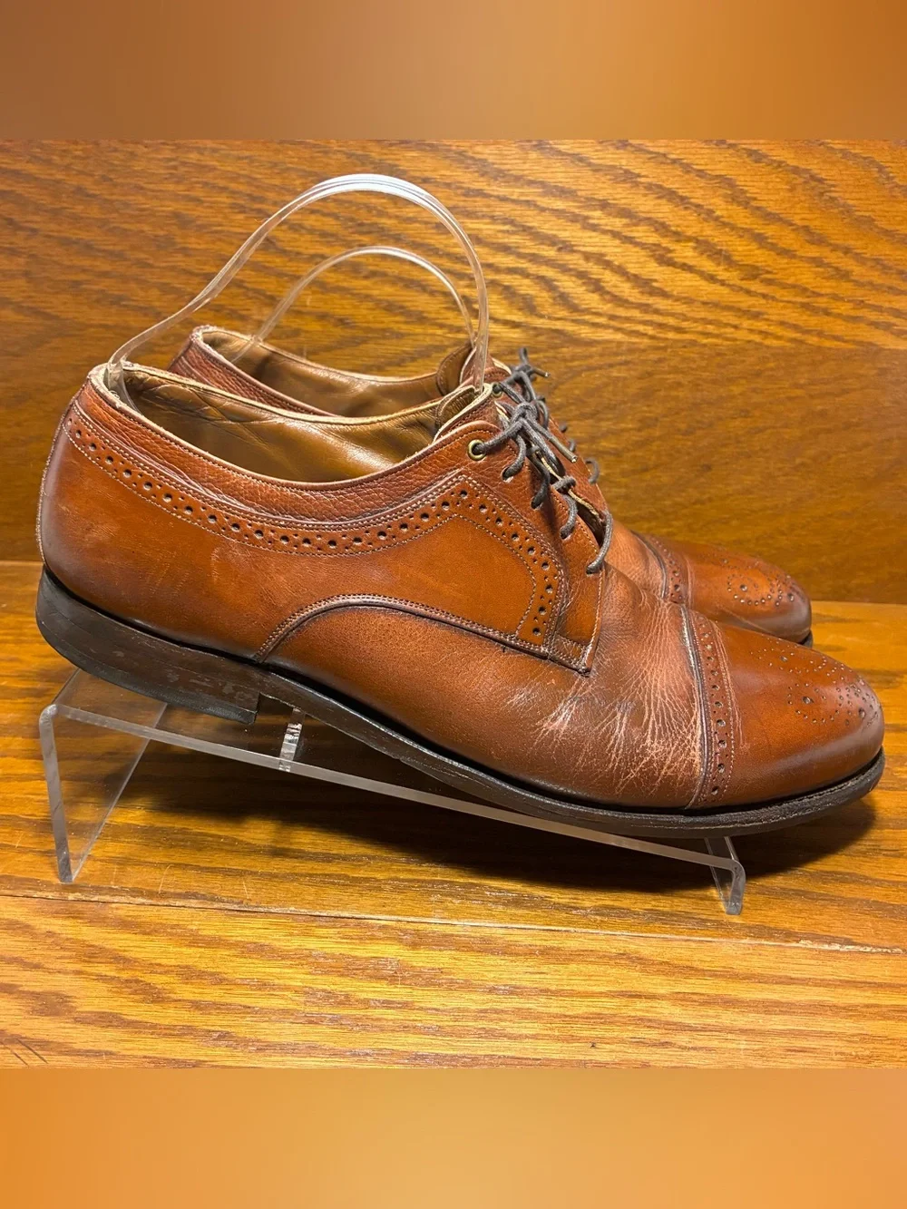 VTG Johnston & Murphy Brogue Wingtip Oxford Shoes Brown Leather Men’s Size 12